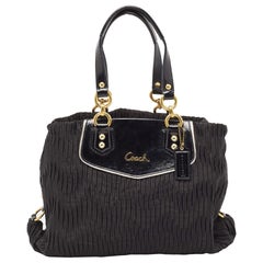 Coach Black Pleated Satin and Patent Leather Ashley Tote