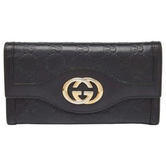 Gucci Black Guccissima Leather Flap Continental Wallet