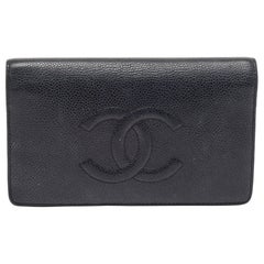 Chanel Navy Blue Leather CC Timeless Wallet