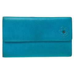 Chanel Turquoise Leather CC Camellia Flap Continental Wallet