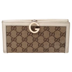 Gucci White/Beige GG Canvas and Leather G Bit Flap Continental Wallet