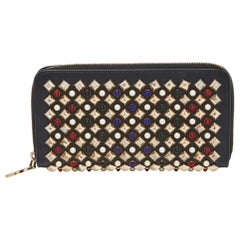 Christian Louboutin Black Leather Spikes Panettone Zip Around Wallet