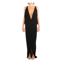 1970S Halston Negro Bias Cut Seda Terciopelo Bata Baja Nwt