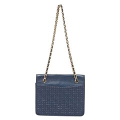 Tory Burch Navy Blue Leather Medium Fleming Shoulder Bag