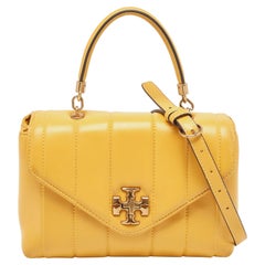 Tory Burch Yellow Quilted Leather Kira Top Handle Bag