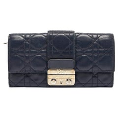 Dior Navy Blue Cannage Leather New Lock Wallet on Chain