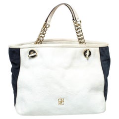 Carolina Herrera - Tote in pelle e pelle scamosciata con texture bianco/blu