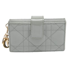 Dior Grey Cannage Patent Leather Lady Dior 5 Gusset Card Holder