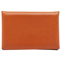 Hermes Orange Epsom Leather Calvi Card Holder