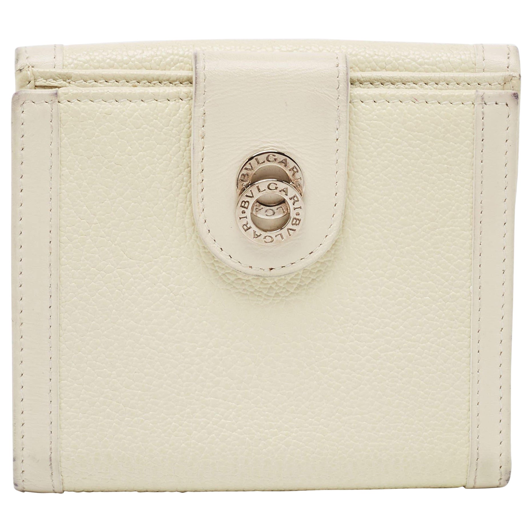 Bvlgari Off White Leather Icon Bit French Wallet