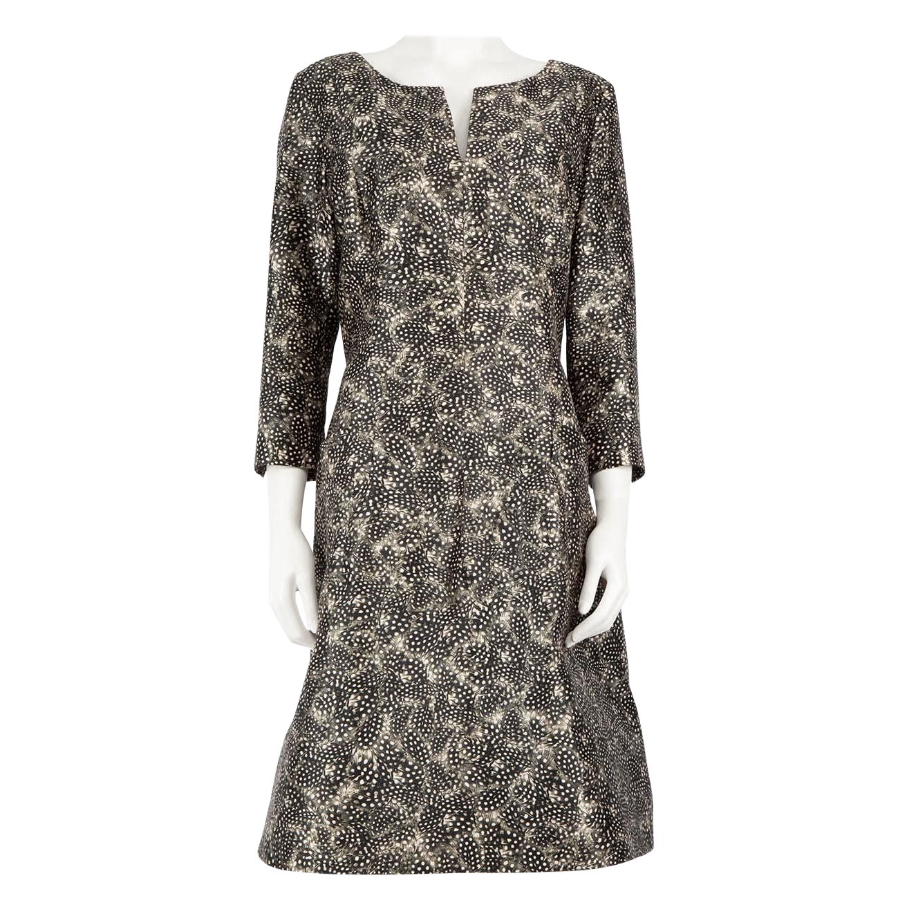 Oscar De La Renta Vestido gris con estampado de plumas Talla 4XL