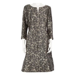 Oscar de la Renta Grey Feather Print Dress Size 4XL