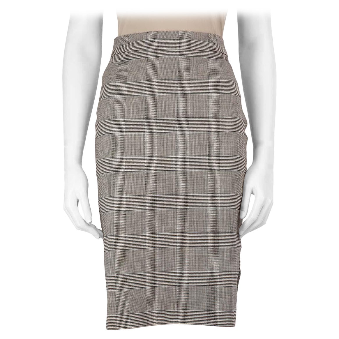 Dior Grey Tartan Ruched Knee Length Pencil Skirt Size L For Sale
