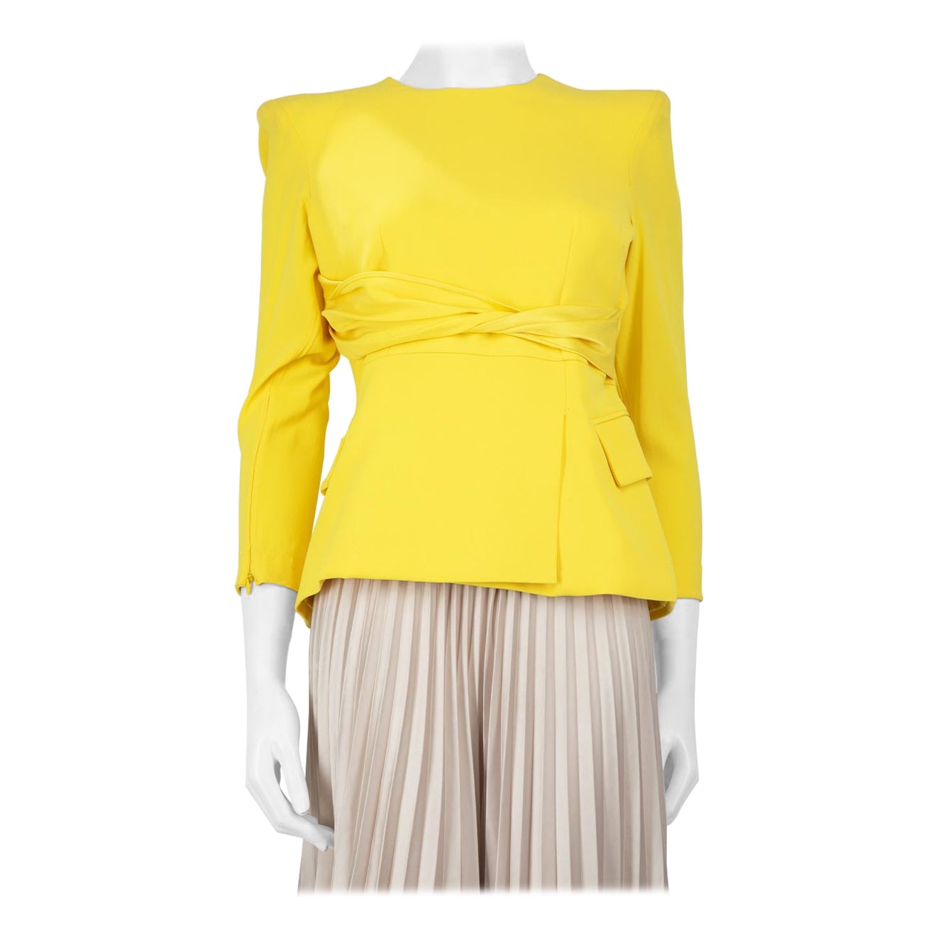 Alex Perry Yellow Strap Detail Long Sleeve Top Size M For Sale