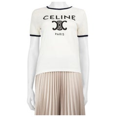 Céline White Triomphe Logo Print T-Shirt Size S