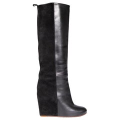 Céline Black Suede & Leather Wedge Boots Size IT 37.5