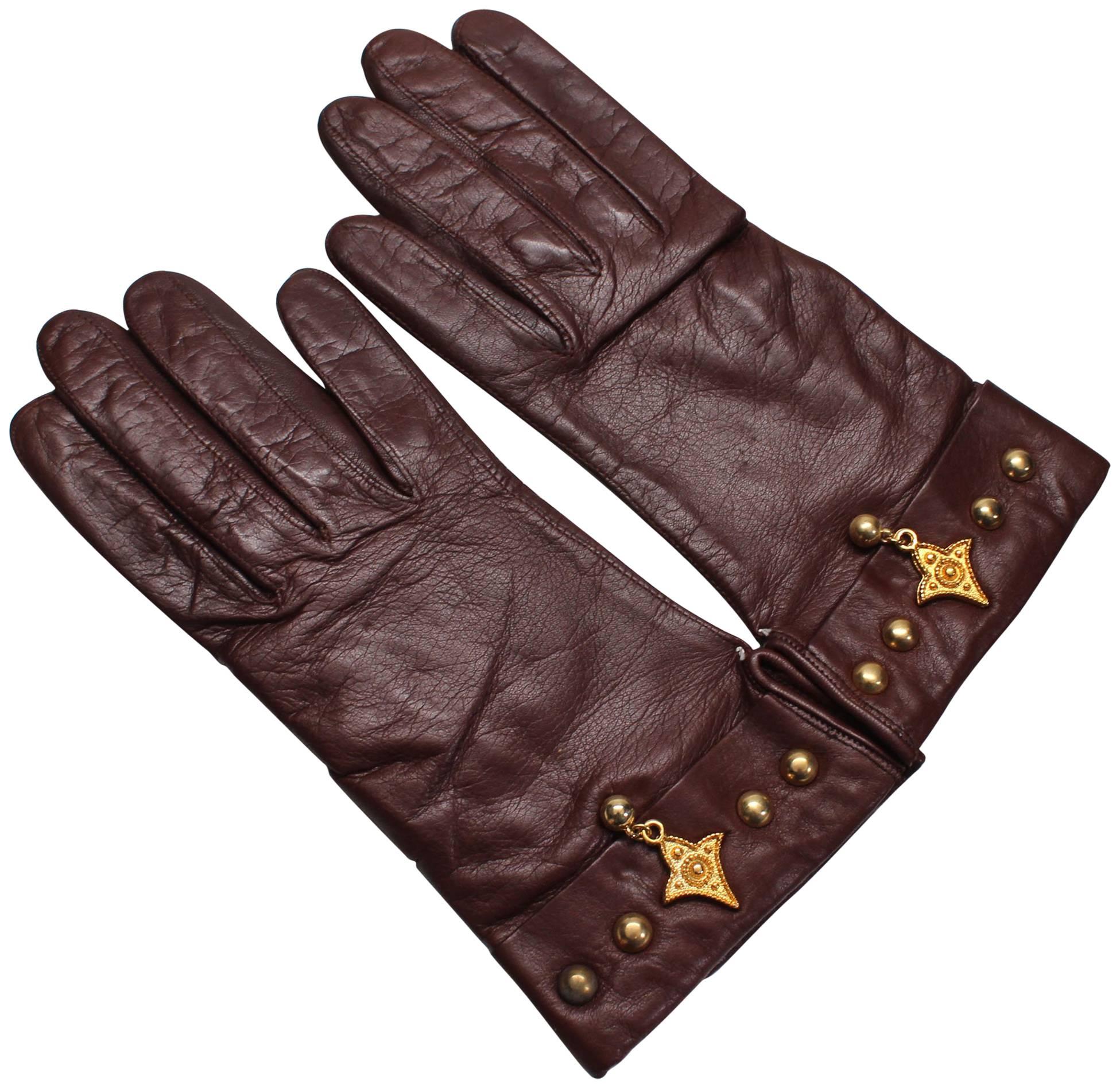 1980s Escada by Margaretha Ley Brown Leather Gloves, Never Worn For Sale