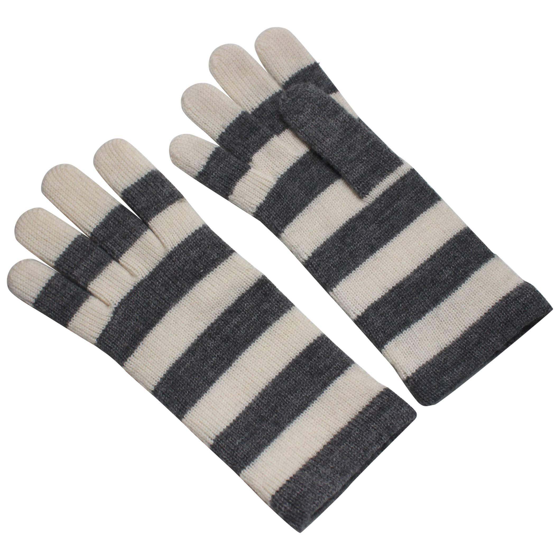 1980s Escada by Margaretha Ley Grey and White Striped Wool Gloves For Sale