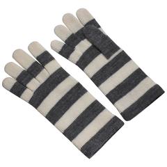 Vintage 1980s Escada by Margaretha Ley Grey and White Striped Wool Gloves