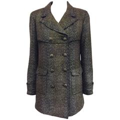 Chanel Metallic Tweed Double Breasted Jacket Lone Star Logo Buttons Size 48