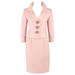 Vintage CHRISTIAN DIOR c.1990 Haute Couture 2 Piece Pink 100% Silk Blazer Skirt Suit Set