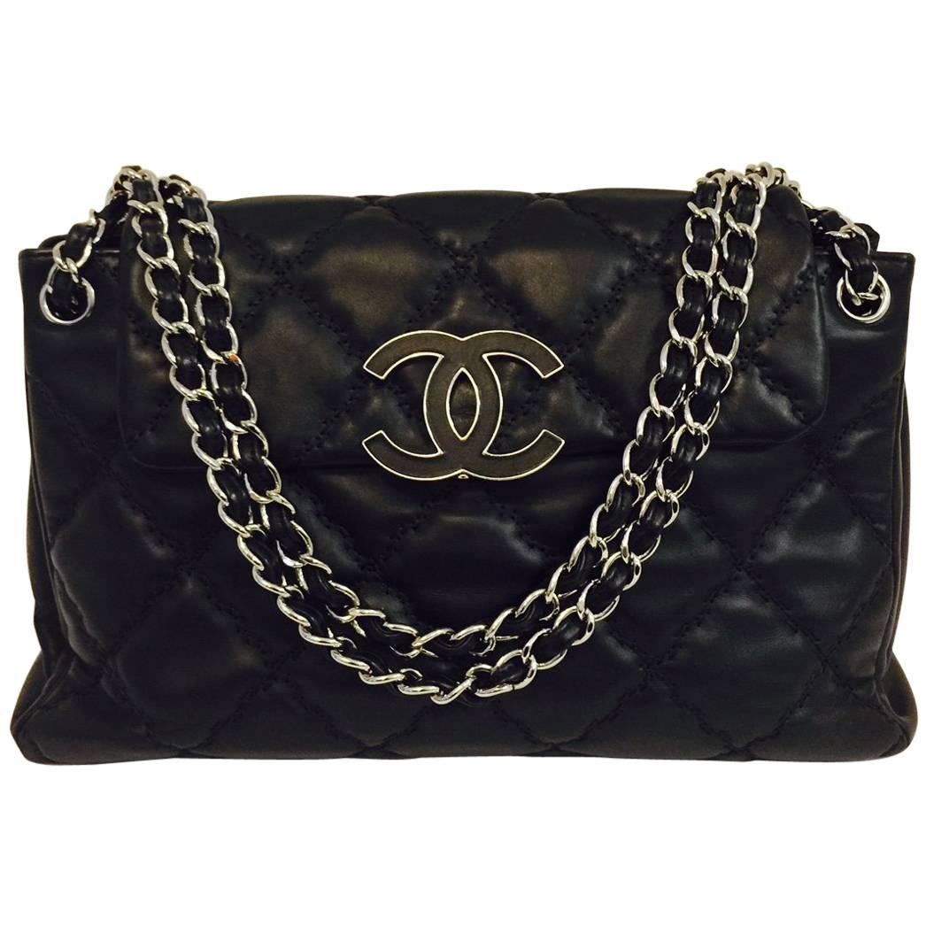 Chanel Black Diamond Quilted Hampton CC Accordion Flap Bag 