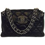 Chanel Black Diamond Quilted Hampton CC Accordion Flap Bag at