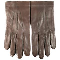 Vintage Deadstock HERMES Size 8 Brown Leather Top Stitch Gloves