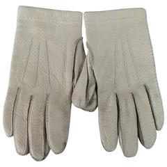 Hermes Vintage Size 7 1/2 Ivory Textured Leather Gloves 