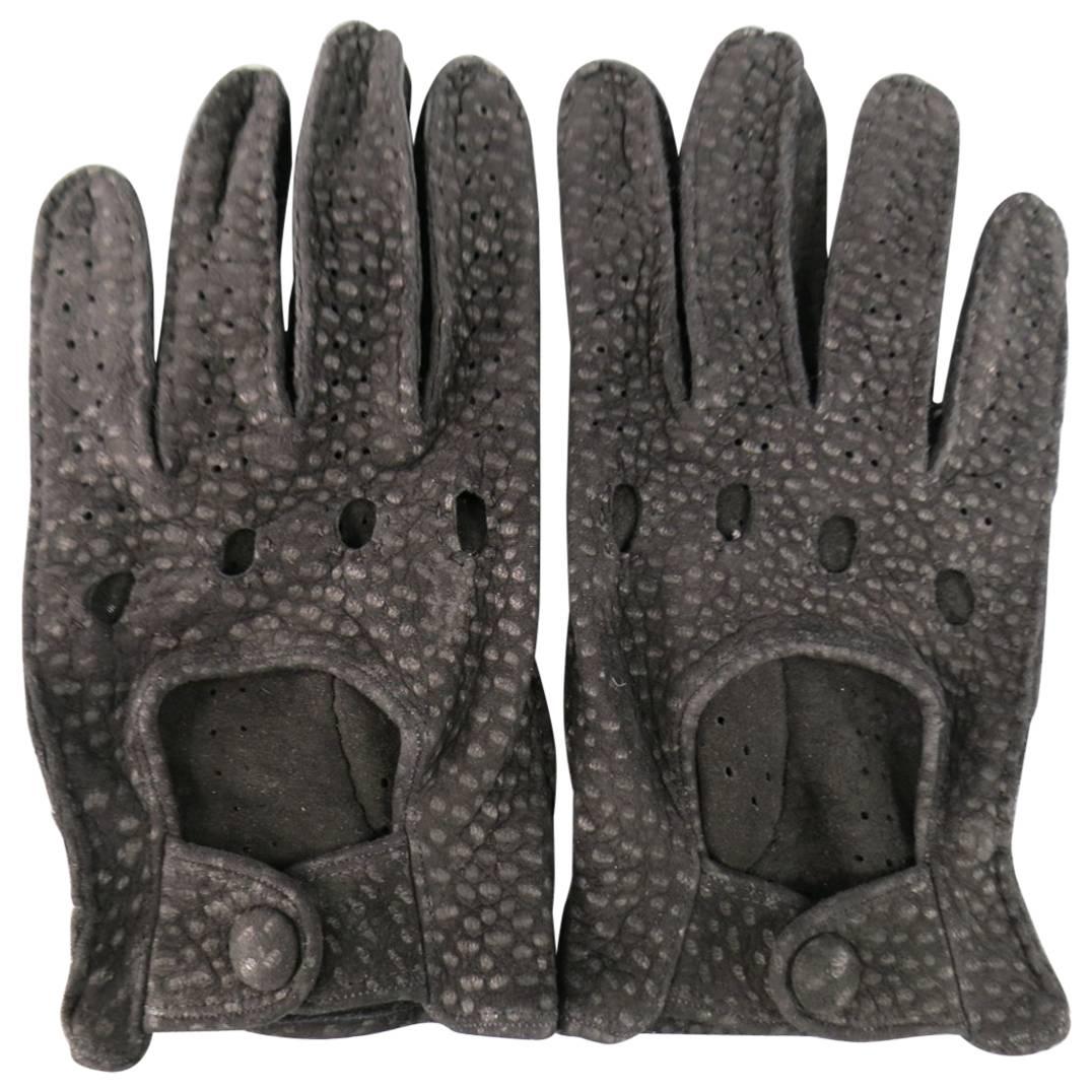 Vintage FIOCCHI Gloves - Size 8 Black Perforated Spotted Suede Driving Gloves