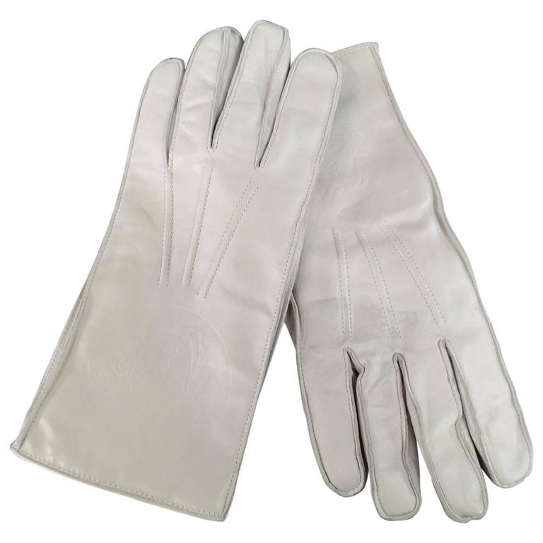 Vintage GIANNI VERSACE Gloves Size M Ivory Medusa Embossed Leather