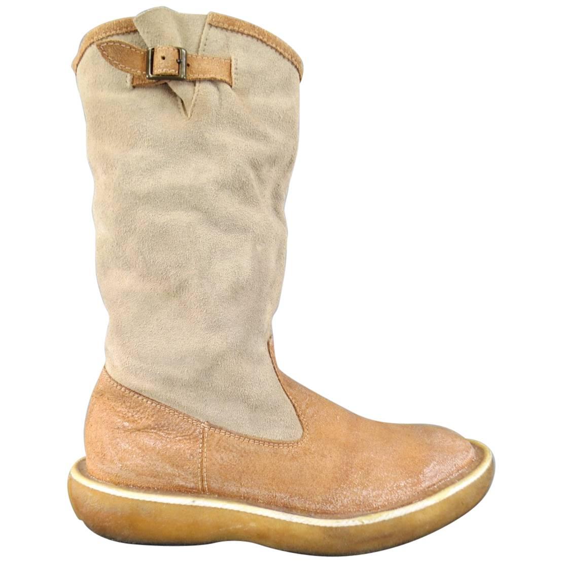 Men's KAPITAL Size 9 Tan & Gray Suede Calf High Popeye Boots