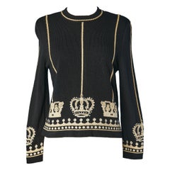 Vintage Black jacquard sweater with courons pattern St John by Marie Gray