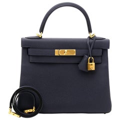 BRAND NEW Hermes Kelly Retourne 28 Togo Bleu Nuit GHW