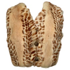 1960s Neiman Marcus Fawn-Stenciled Rabbit Fur Gilet Vest w Decorative Buttons