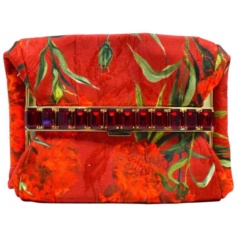 Dolce & Gabbana Red Emerald-Cut Jewel-Embellished Clutch For Sale