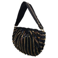 1940er Koret Schwarz & Gold gestreifte Paillettenhandtasche mit Frühjahr/Sommer-Verschluss