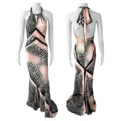 Roberto Cavalli S/S 2003 Plunging Bias Cut Slip Silk Train Evening Dress Gown