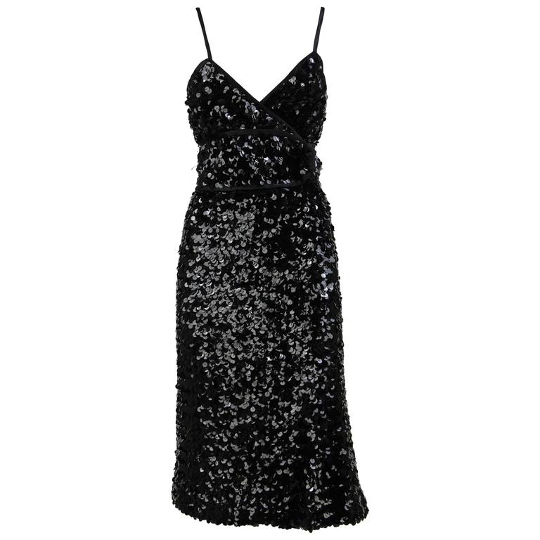 1960 Artisanal Black Sequined Dress at 1stDibs