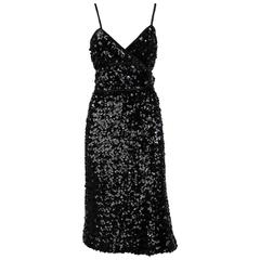 1960 Artisanal Black Sequined Dress