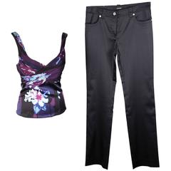 VERSACE Blue Silk TOP & Satin PANTS Trousers SET Size 40-42 7