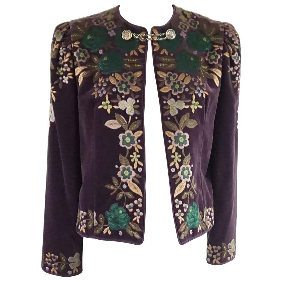 Oscar de la Renta Vintage Purple Embroidered Velvet Jacket - 10 - Circa ...