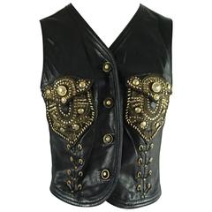 Versace Black Leather Vest with Gold and Silver Studs and Grommets 11