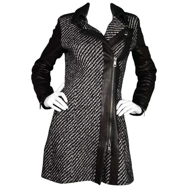 Burberry London Houndstooth and Leather Long Coat sz US4 For Sale at ...