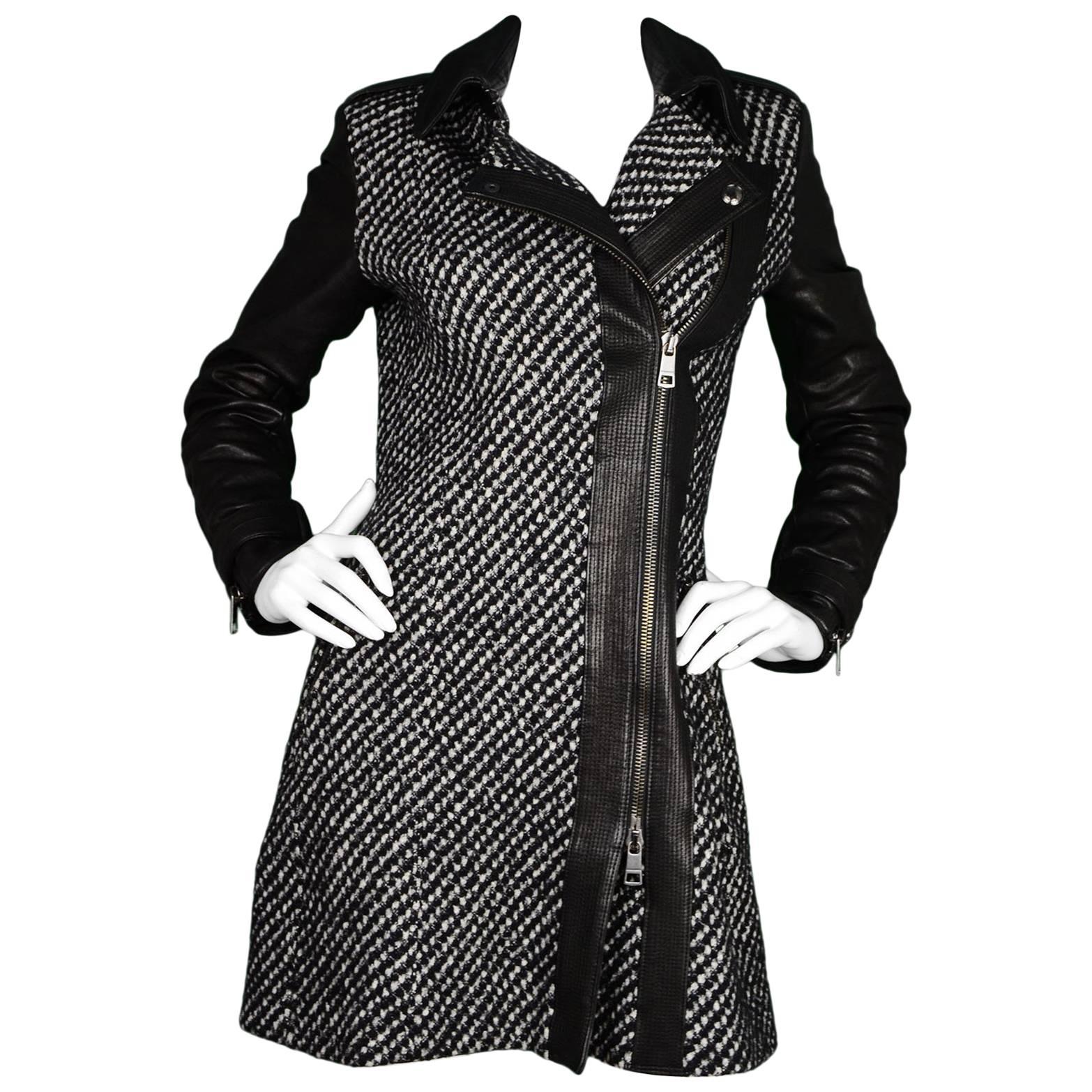 Burberry London Houndstooth & Leather Long Coat sz US4