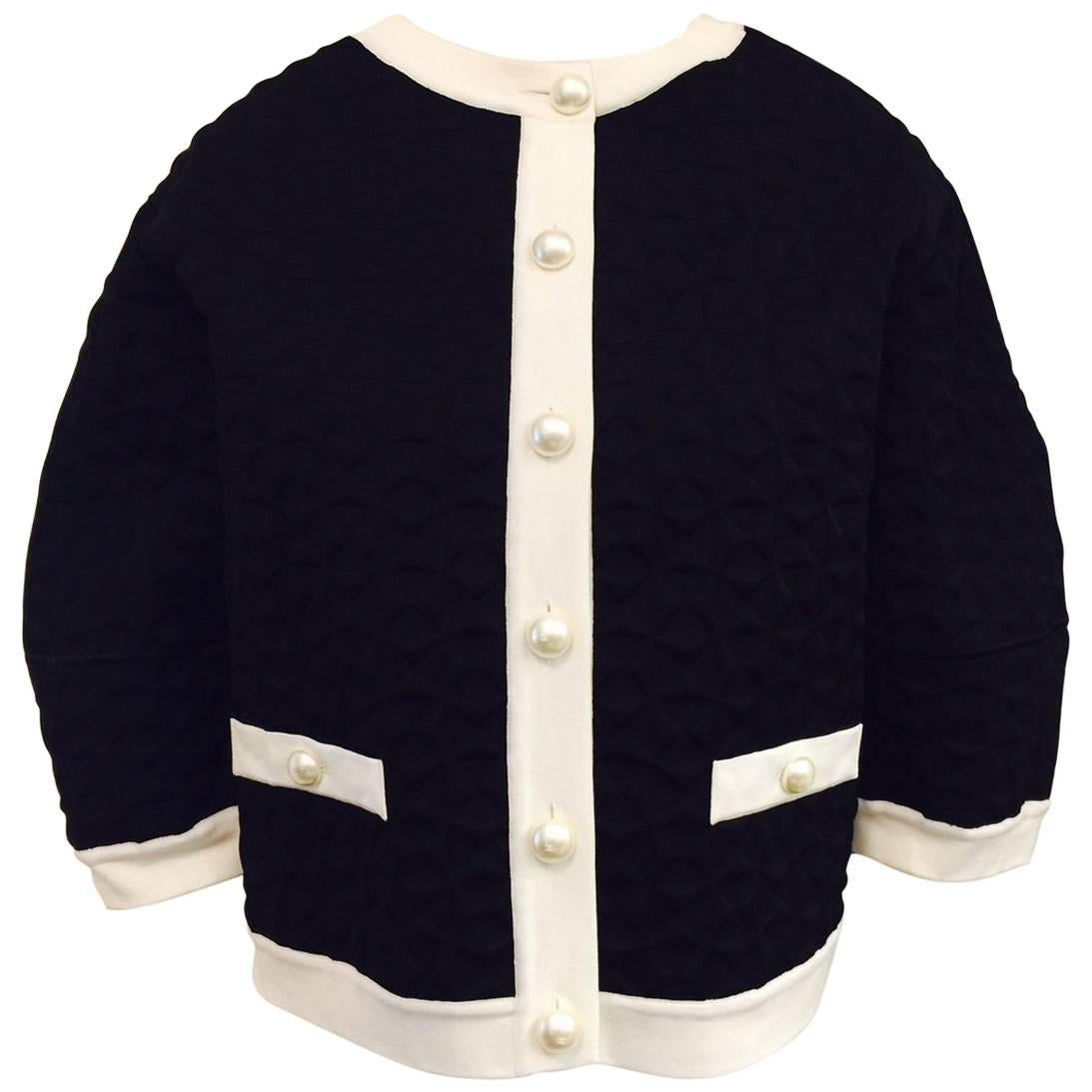 Chanel Black Architectural 3-Dimensional Quilted Jacket W Faux Pearl Buttons