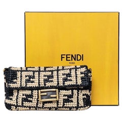 Borsa a Tracolla Fendi Baguette Rafia FF Logomania Bicolor