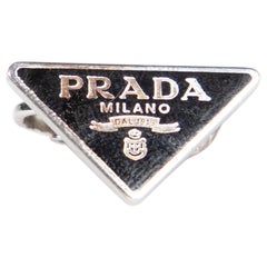 Prada Black Sterling Silver Symbole Clip-On Earring