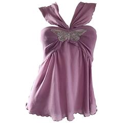 Alessandro Dell' Acqua 90s Lilac Lavender Silver Butterfly Silk Chiffon Blouse 11