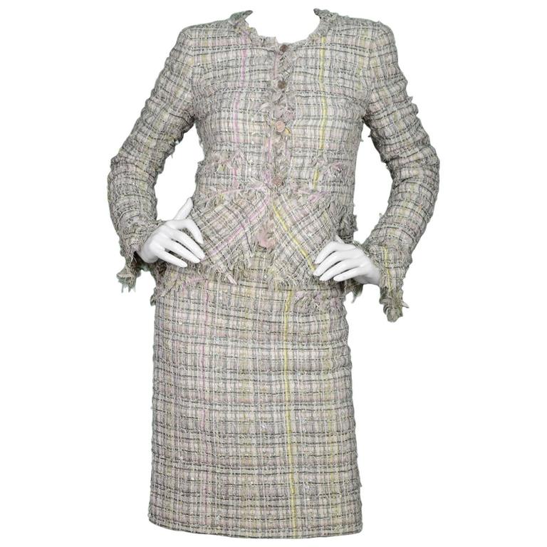 Chanel Grey and Pink 3-Piece Fantasy Tweed Suit sz FR 36/38/40 For Sale ...